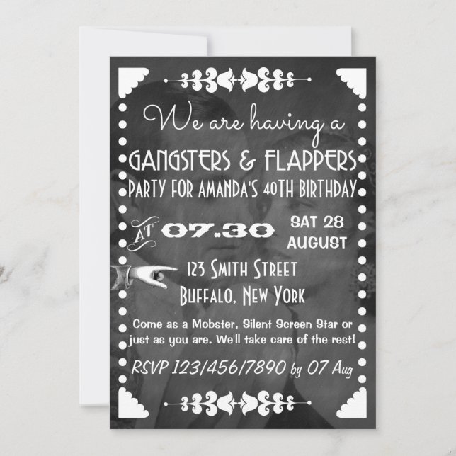 Chalkboard Gangsters and Flappers Party Invitation (Front)