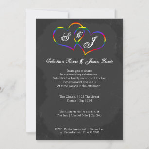 Chalkboard Gay Pride Rainbow Heart Doodle Wedding Invitation