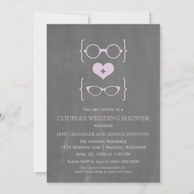 Chalkboard Geeky Glasses Couples Shower Invite (Front)
