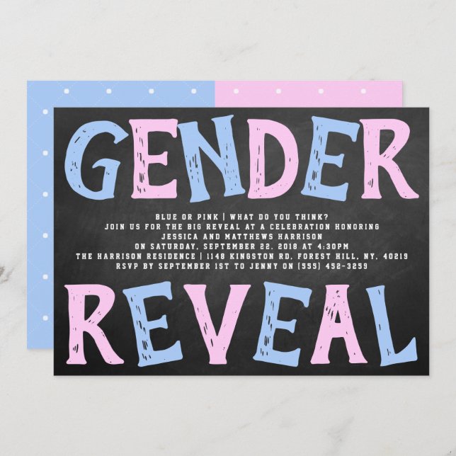 Chalkboard Gender Reveal Party! Baby Shower Invitation (Front/Back)