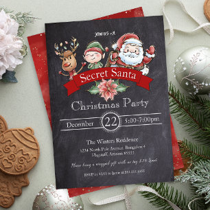Chalkboard Gift Exchange Secret Santa Christmas Invitation