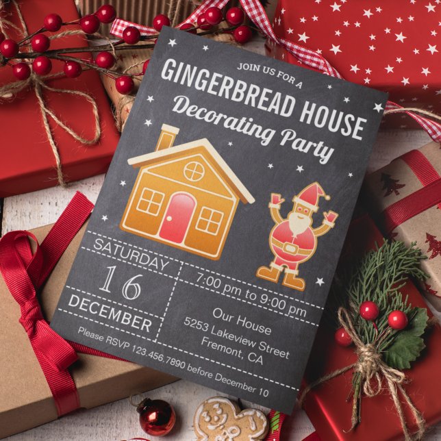 Chalkboard Gingerbread House Decorating Party Invitation (Creator Uploaded)