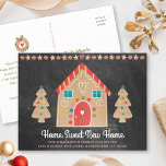 Chalkboard Gingerbread New Home Holiday Moving Announcement Postcard<br><div class="desc">“Home Sweet New Home”. Here’s a wonderful way to let all your family and friends know that you’re in your new home with this adorable, whimsical, chic, simple, modern, custom name moving announcement postcard. A cute gingerbread house, cookie trees and playful script typography overlay a dark charcoal grey chalkboard background....</div>