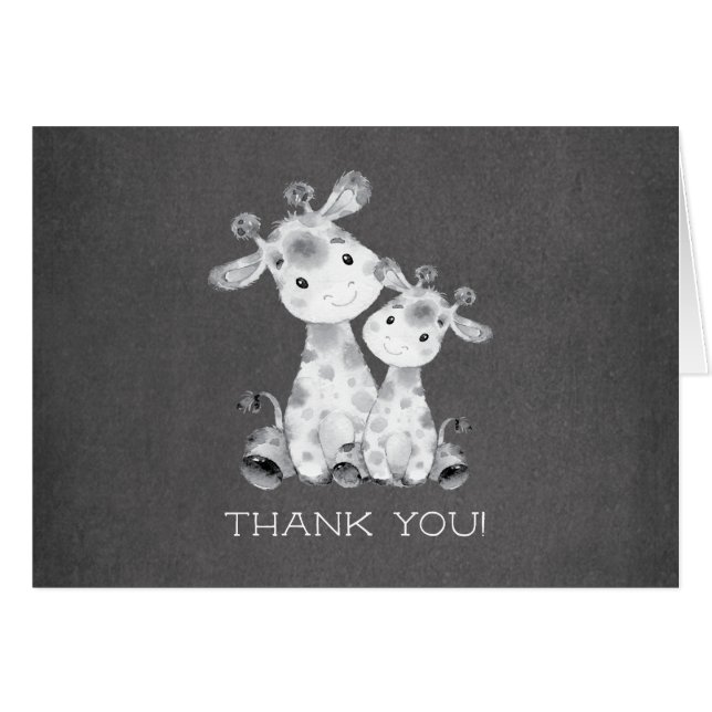 Chalkboard Giraffe  Baby Shower Thank You Note (Front Horizontal)