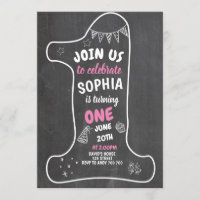 Chalkboard Girl 1st Birthday Chalk Number One