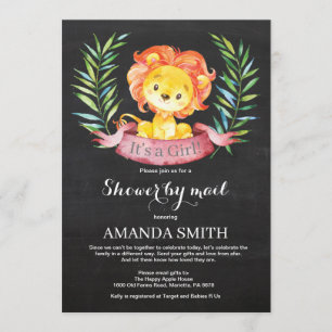 Chalkboard Girl Lion Baby Shower by Mail Invitation