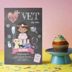 Chalkboard Girl Vet Birthday Party Invitation
