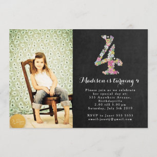 Chalkboard Girls 4th Birthday Party Invitation