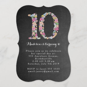 Chalkboard Girls Floral 10th Birthday Party Invite
