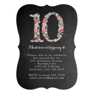 Chalkboard Girls Floral 10th Birthday Party Invite Chalkboard Girls Floral 10th Birthday Party Invite