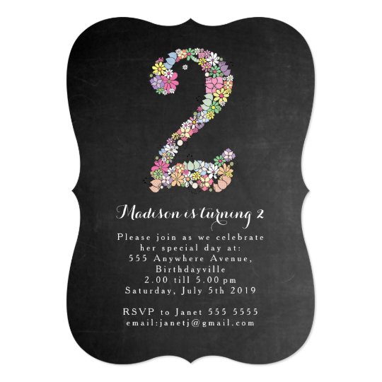 Chalkboard Girls Floral 2nd Birthday Party Invite