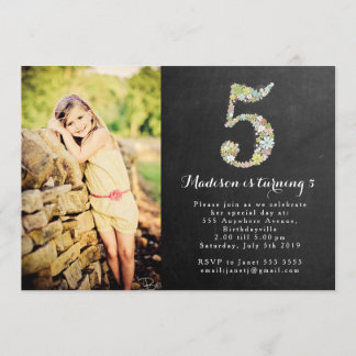 Chalkboard Girls Floral 5th Birthday Party Invite