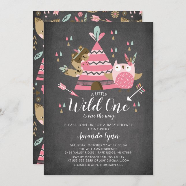 Chalkboard Girls Wild One Baby Shower Invitation (Front/Back)