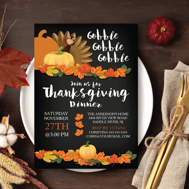Chalkboard Gobble Turkey Thanksgiving Invitation (Creator Uploaded)
