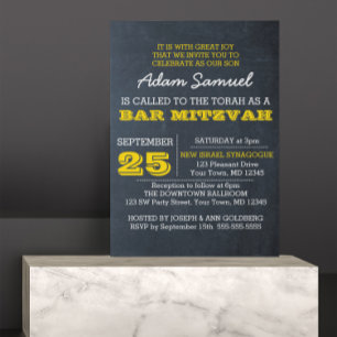 Chalkboard Gold Bar Mitzvah Invitation No Logo