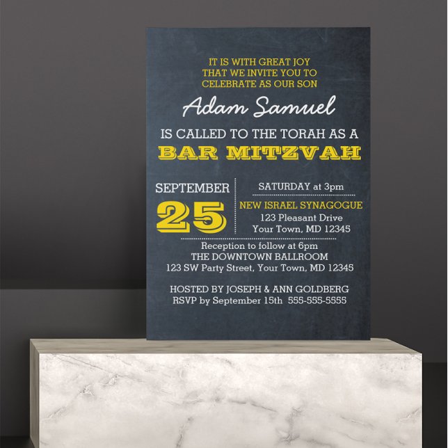 Chalkboard Gold Bar Mitzvah Invitation No Logo (Creator Uploaded)