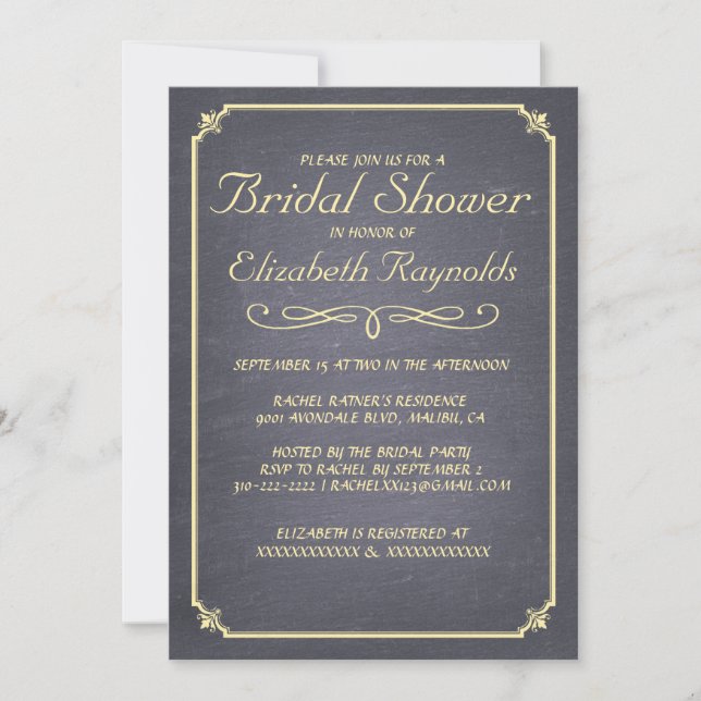 Chalkboard Gold Bridal Shower Invitations (Front)