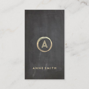 Chalkboard Gold Circle Modern Monogram Vertical Business Card