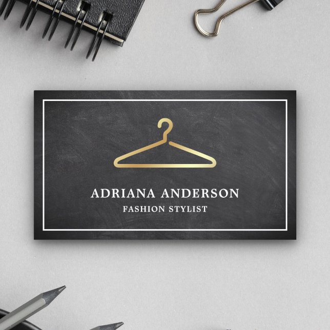 Chalkboard Gold Clothes Hanger Fashion Stylist Business Card (Creator Uploaded)