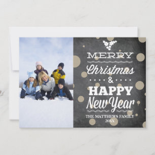 Chalkboard gold dots Christmas holiday photo card