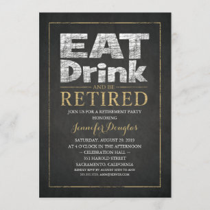 Chalkboard Gold Effect Feminine Retirement Party Invitation