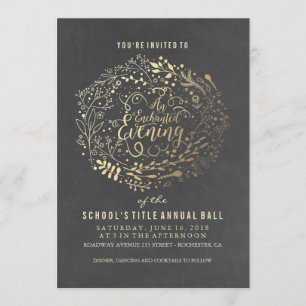 Chalkboard Gold Foil Floral Bouquet Ball Invitation
