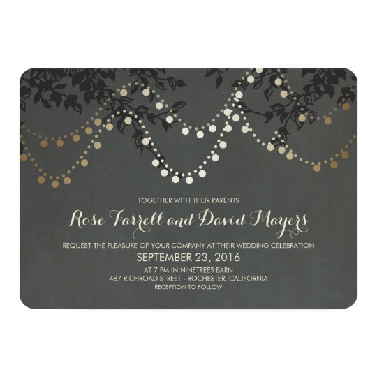 Chalkboard Gold Foil String Lights Wedding Card