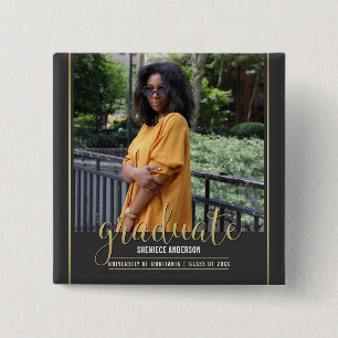 Chalkboard & Gold Graduation   Custom Photo 15 Cm Square Badge