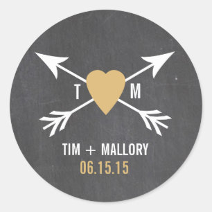 Chalkboard Gold Heart + Arrow Wedding Stickers