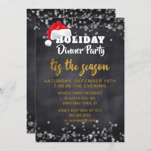 Chalkboard Gold Holiday Dinner Party Invitation