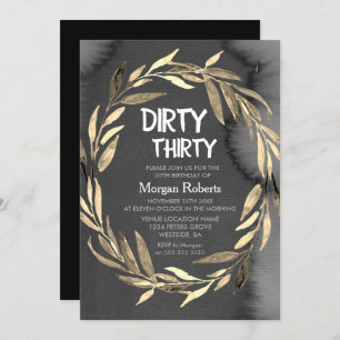 Chalkboard Gold Leaf Wreath 30th Birthday Party Invitation