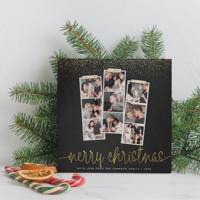 Chalkboard & Gold Merry Christmas Holiday Photo Card (The Card Front Mock-up)
