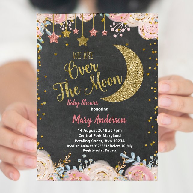Chalkboard Gold Moon Baby Shower for girl Invitation (Creator Uploaded)