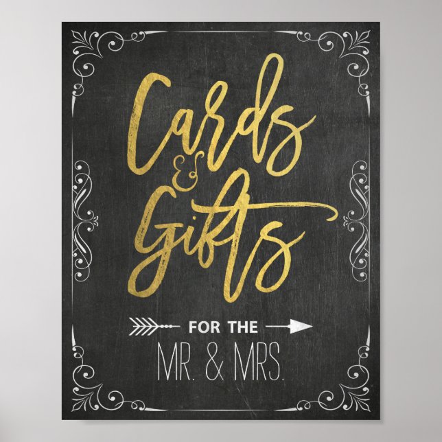 Chalkboard Gold Script Cards & Gifts Wedding Sign (Front)