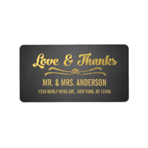 Chalkboard Gold Script Wedding Thank You Label