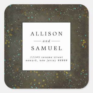 Chalkboard Gold Silver Star Wedding Return Address Square Sticker