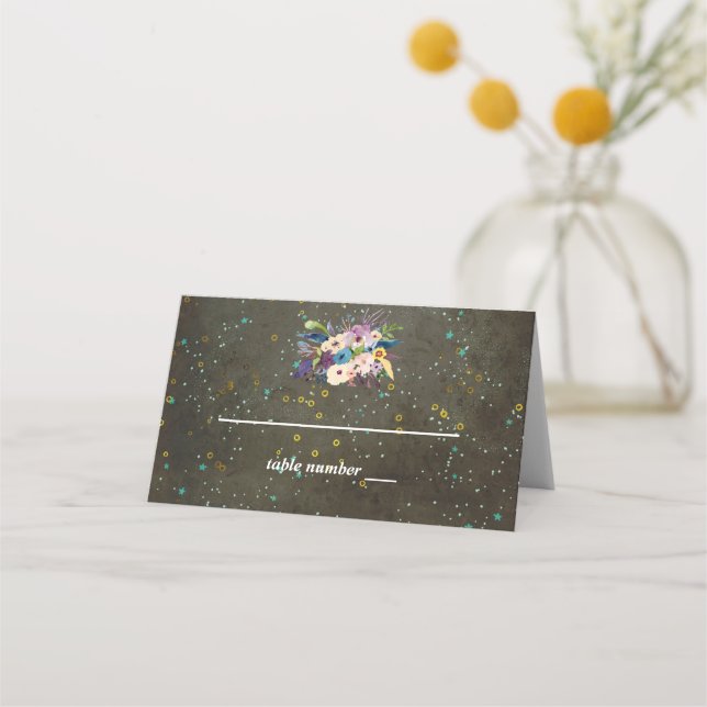 Chalkboard Gold Silver Stars Constellation Wedding Place Card (Front)