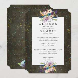 Chalkboard Gold Silver Stars Floral Wedding Invitation