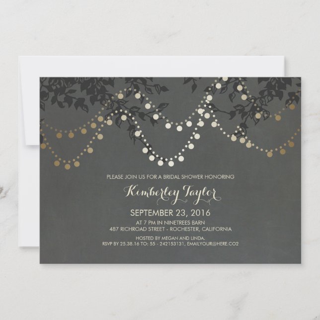 Chalkboard Gold String Lights Bridal Shower Invitation (Front)