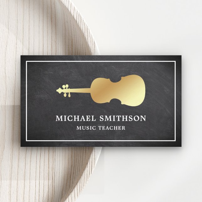 Chalkboard Gold Violin Music Teacher Violinist Business Card (Creator Uploaded)