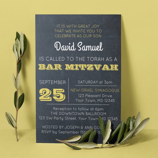 Chalkboard Golden Bar Mitzvah Invitation (Creator Uploaded)