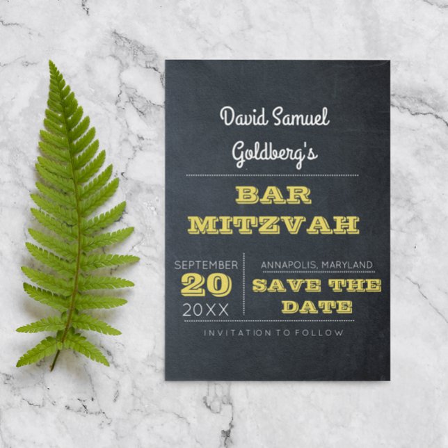 Chalkboard Golden Bar Mitzvah Save the Date Announcement Postcard (Creator Uploaded)