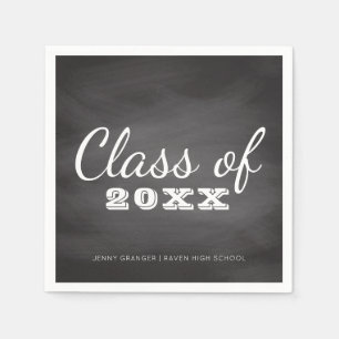 Chalkboard Grad   Black and White Graduation Party Napkin