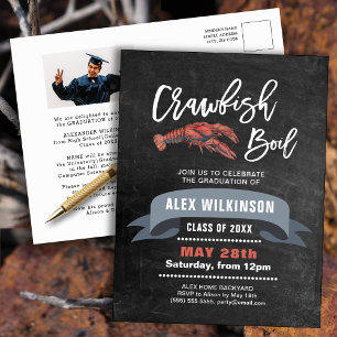 Chalkboard GRAD Photo Crawfish Boil Invitation Postcard