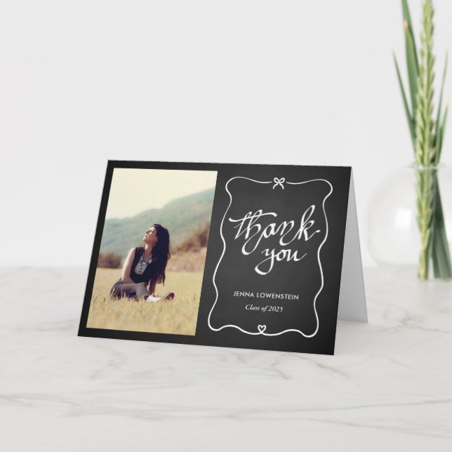 Chalkboard Graduate  Thank You Cute Bow | Photo (Front)