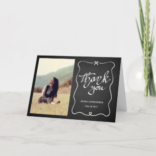 Chalkboard Graduate  Thank You Cute Bow   Photo Card
