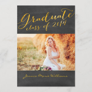 Chalkboard Graduation Party Gold Foil Invitation