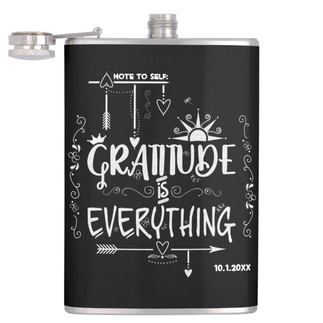 Chalkboard Gratitude is Everything Note to Self Hip Flask (Opened)