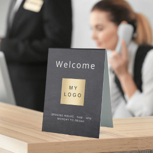 Chalkboard gray logo business open closed