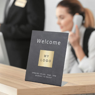 Chalkboard gray logo business open closed pedestal sign